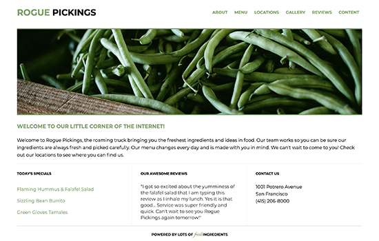 webpage design with fresh ingredients